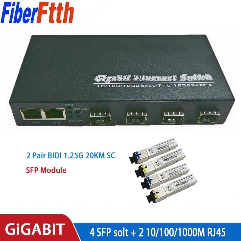 Gigabit Ethernet switch Fiber Optical Media Converter 4 fiber SFP ...