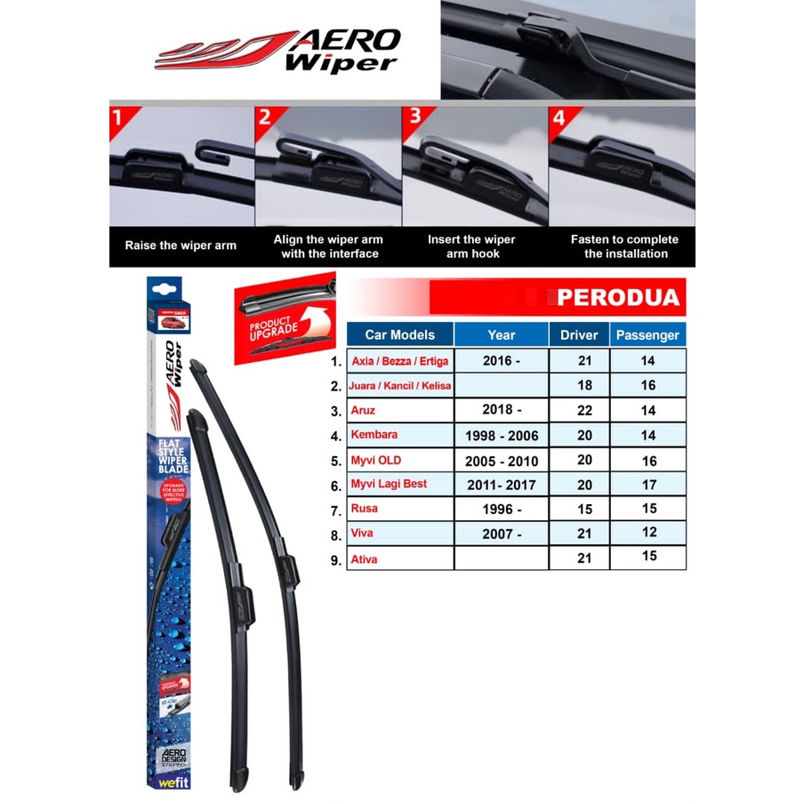 AERO WIPER PERODUA AXIA BEZZA KANCIL KELISA ARUS KEMBARA MYVI RUSA VIVA