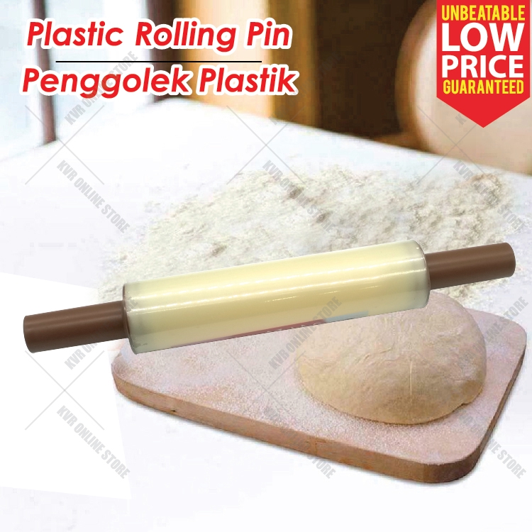 Non-Stick Plastic Dough Roller - Kitchen Baking Tool For Cookies, Pastry, Bread, Easy Grip Rolling Pin (15 Inch)