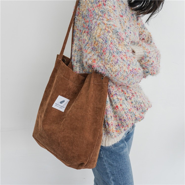 Women Fashion Corduroy Shoulder Bag Casual Canvas Handbags Korean