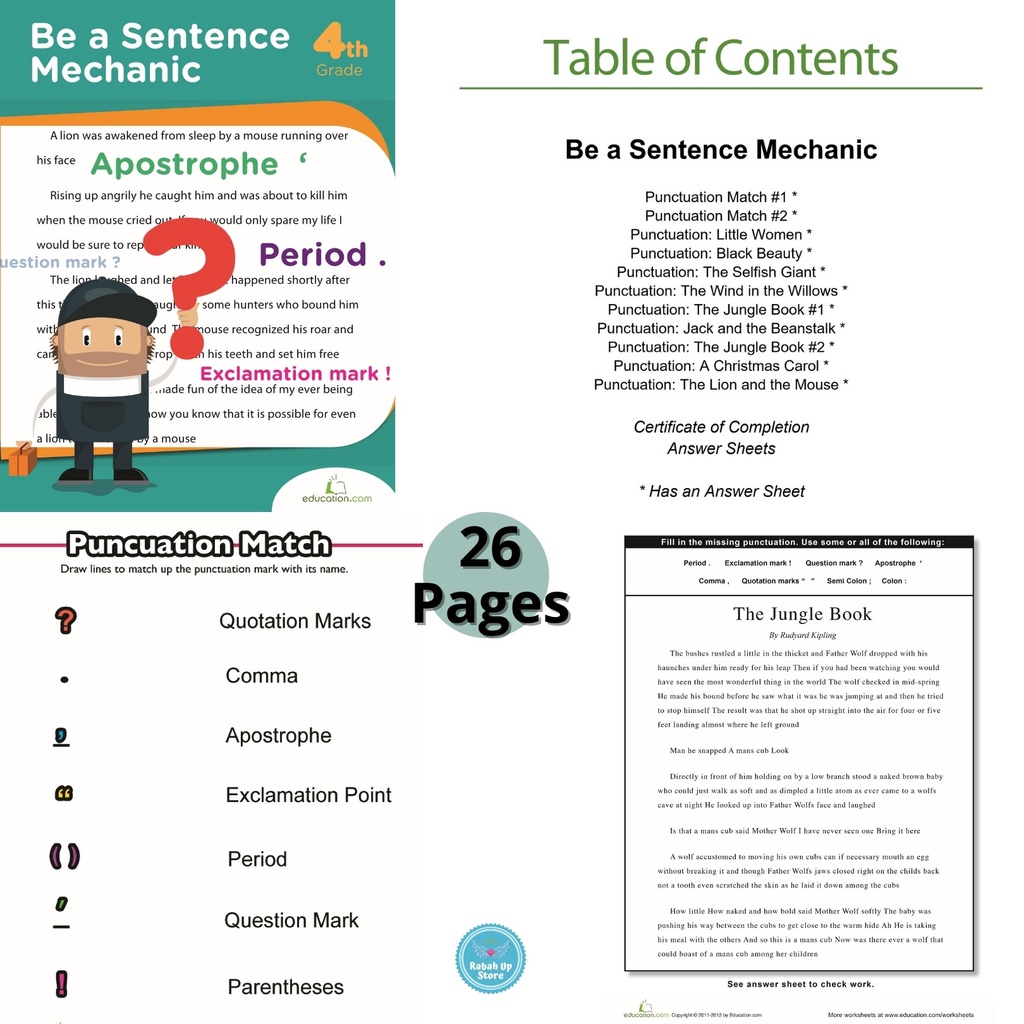 GRADE 4 (READING & WRITING) Activity Workbook Worksheet Homeschool