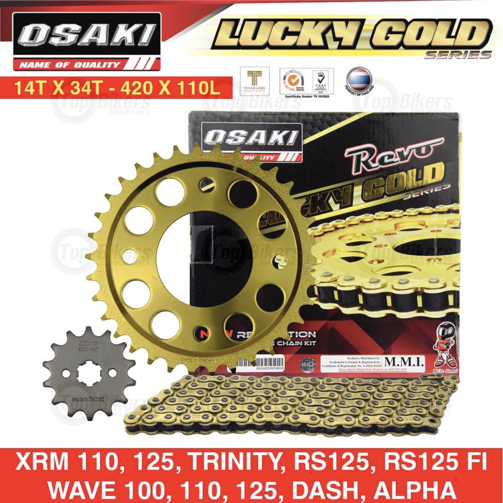 №Osaki Lucky Gold Chain & Sprocket Set XRM, RS, Wave 100/125, Dash ...