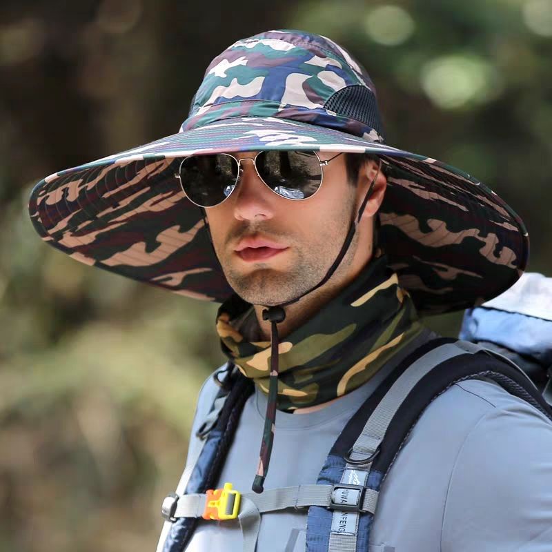 Big Brim Bucket Hat Camouflage Cap Men'S Fishing Cap Outdoor