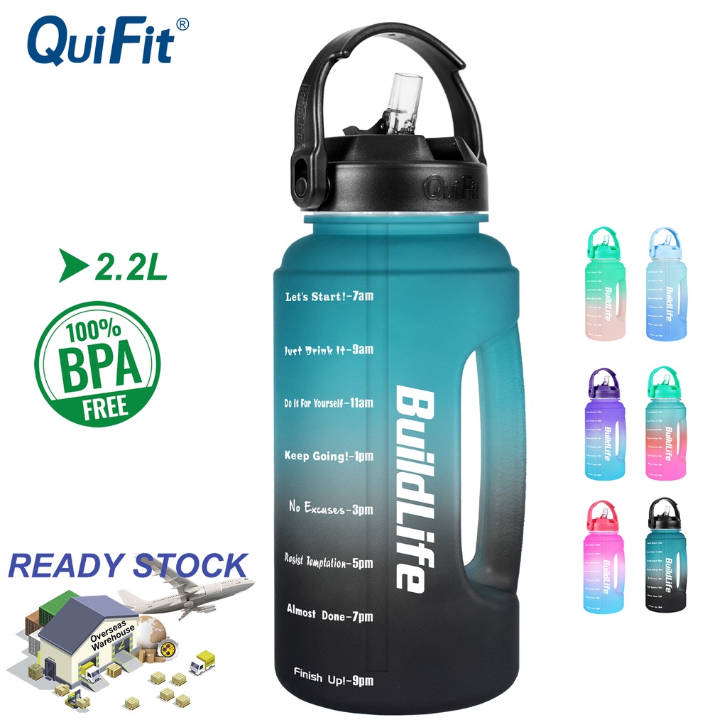QuiFit Ready Stock 2.2L Motivational Water Bottle With Straw Tumbler