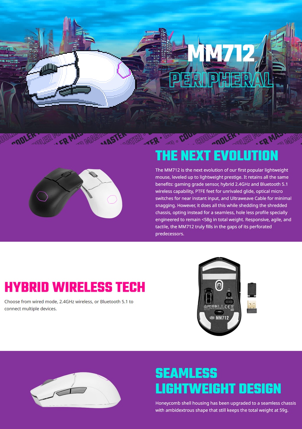 Cooler Master MM712 19000 DPI Lightweight Wireless Gaming Mouse ...