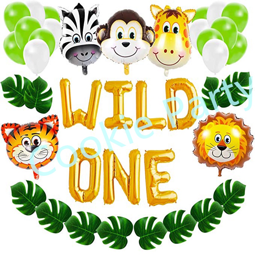 39pcs Jungle Safari Theme Party Decorations TWO WILD Cute Animals Head ...