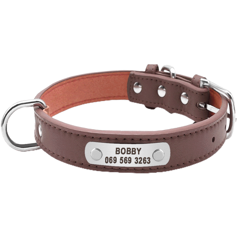 【NORMA】Large Durable Personalized Dog Collar PU Leather Padded Pet ID ...