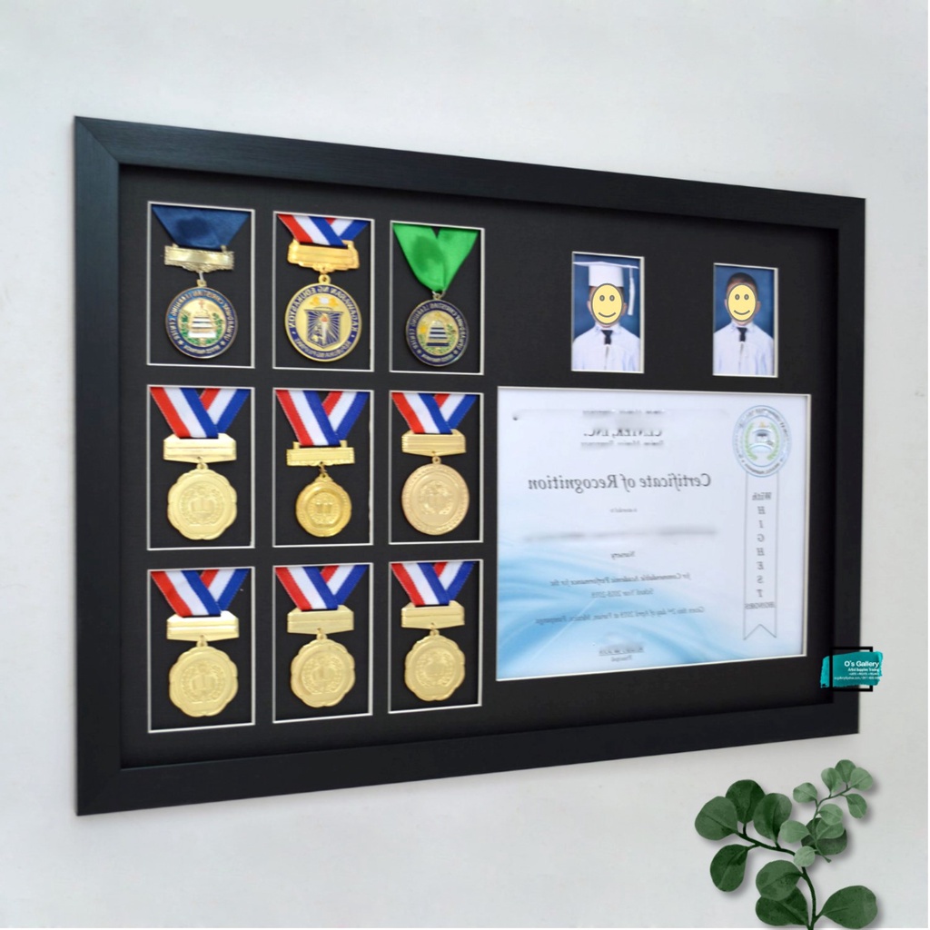 Medal Frame Collage 9pcs medals 2pcs 2R photo, 1pc certificate/8.5"X11