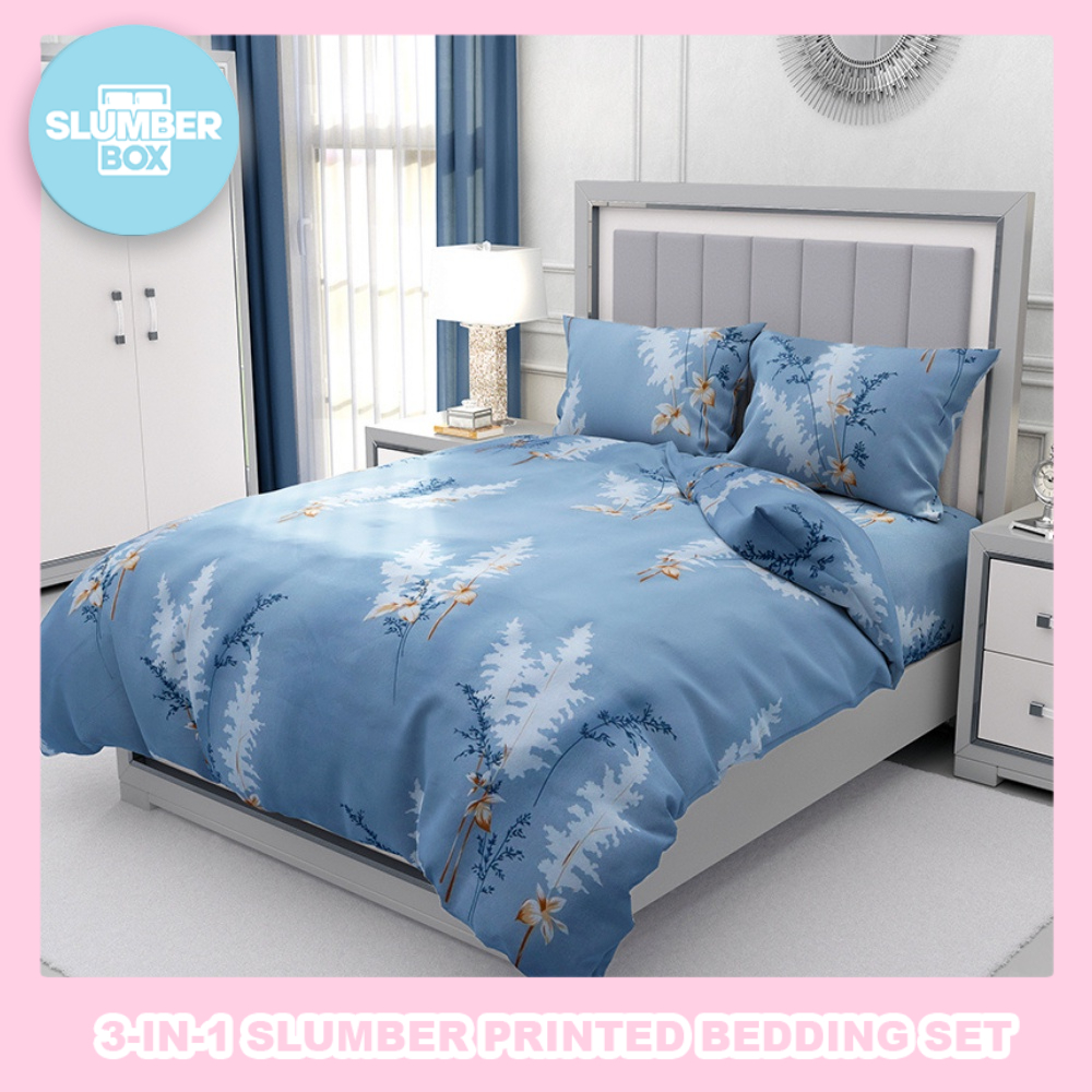 Slumber Box 3in1 Beddings Bed Sheet Home Bedsheet Set (2 Pillowcase + 1