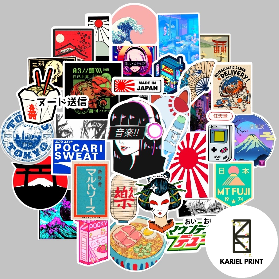 Japan Sticker Pack 35pcs | Waterproof Matte Vinyl Stickers 1.7″ [KARIEL ...