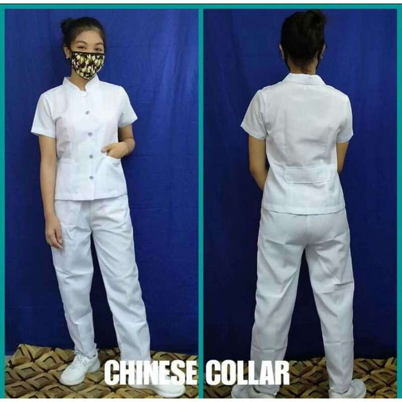 White Nursing Uniform Chinese Collar Shopee Philippines