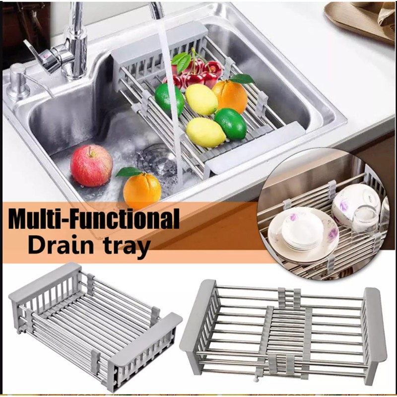 Sink Drainer Expandable Dish Drying Rack Over Sink Stainless Steel ...