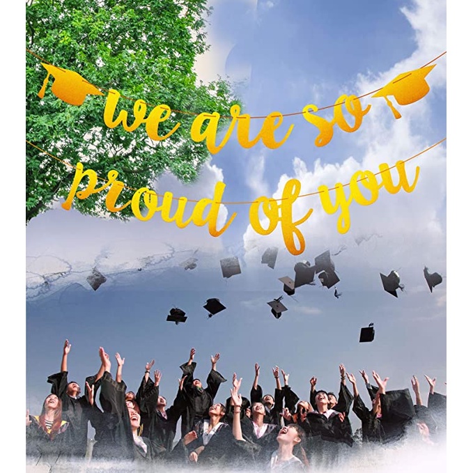 We are So Proud of You Graduation Banner Gold / Black Glitter ...