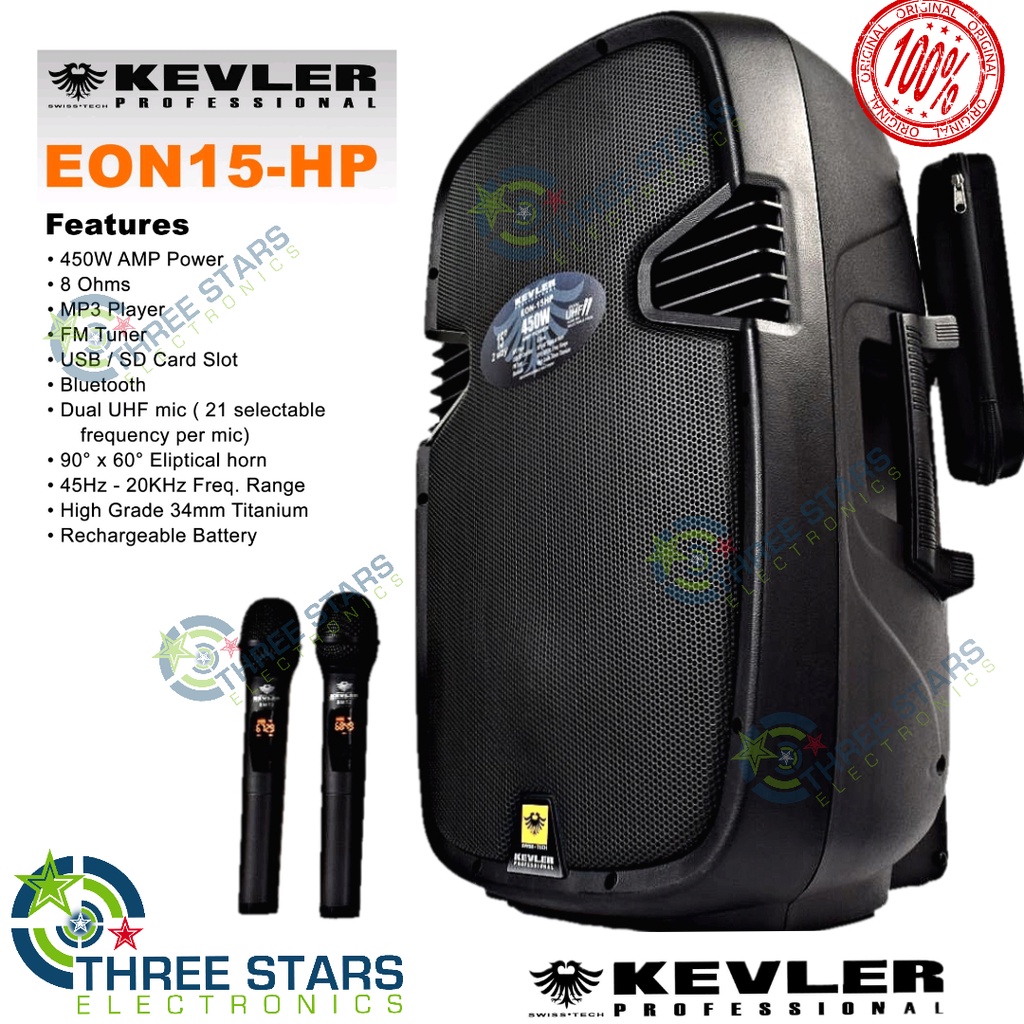 Kevler EON15HP 450W Amp Power 15 Inches 8 Ohms Portable PA Speaker Audio Sound System with US