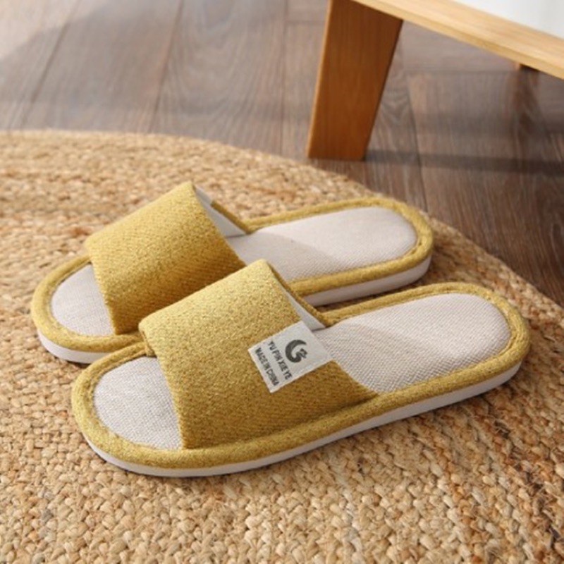 Japanese style Cotton linen Non-slip Indoor Slipper Couple Bedroom ...