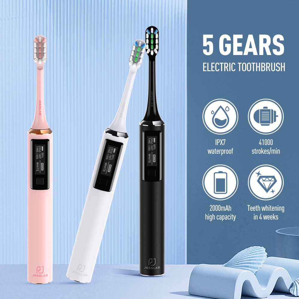 Jesslab Sonic Electric Toothbrush Ipx7 Oled Screen Smart Mode Adult Sonic Toothbrush Ultrasonic 