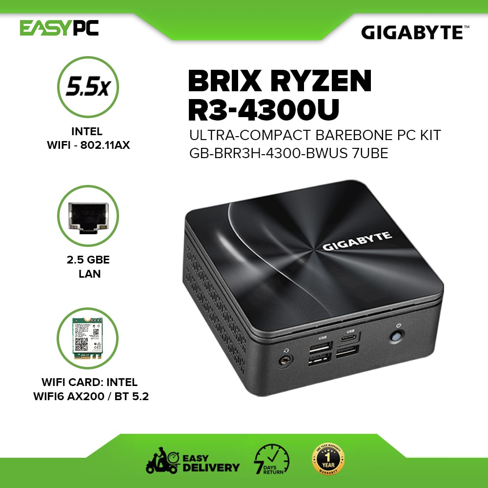 Gigabyte Brix Ryzen R3-4300U/Ryzen R5-4500U Ultra-compact Barebone
