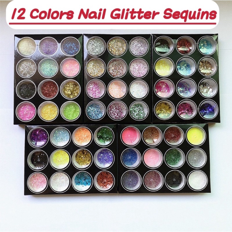 12 color nail art 3D hexagonal glitter shape sequin powder nail