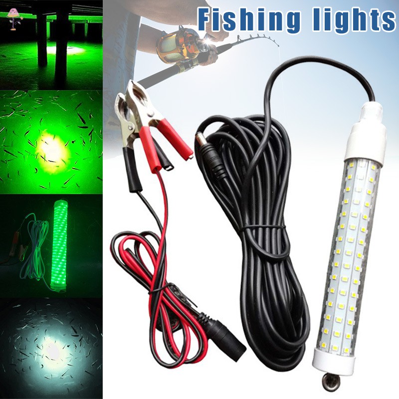 2 Pcs 12V 10W Green Underwater Fishing Light Submersible Lure Bait