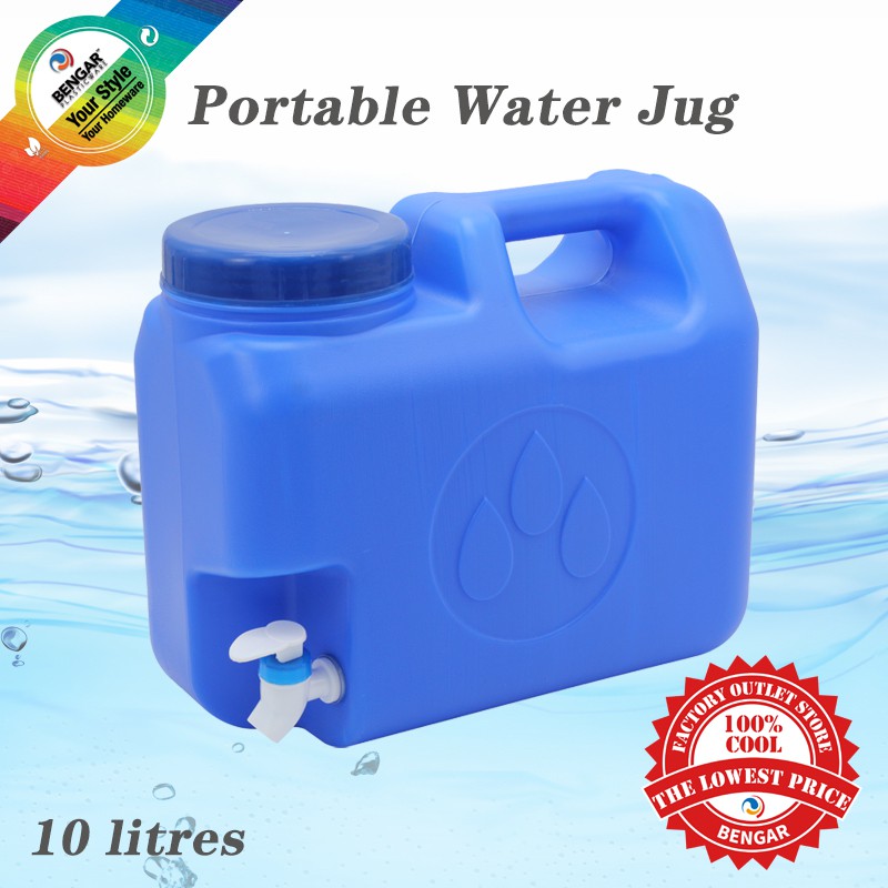 Hqc Portable Water Jug Slim Container 10 Liters Capacity Blue Drinking