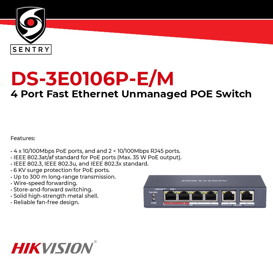 hikvision poe 4 port switch