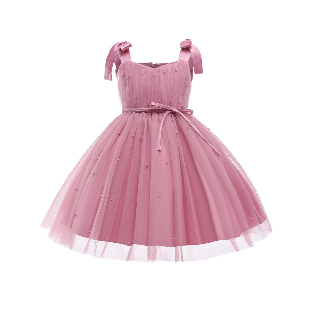 Sleevesless Princess Girls Dress Pearls Kids Dresses Blue Bow Girl ...