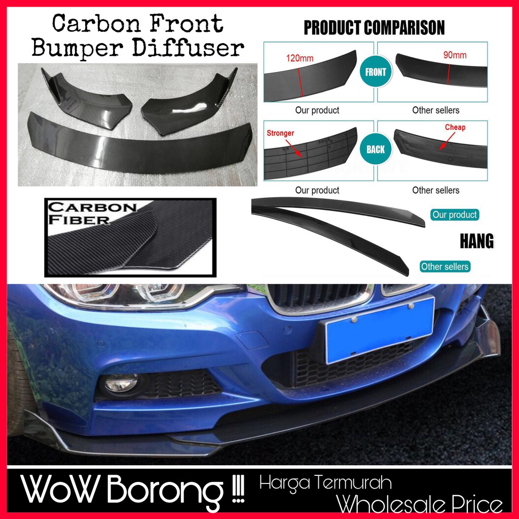 Carbon Car Universal FRONT BUMPER DIFFUSER Lip Wrap Angle Splitters ...