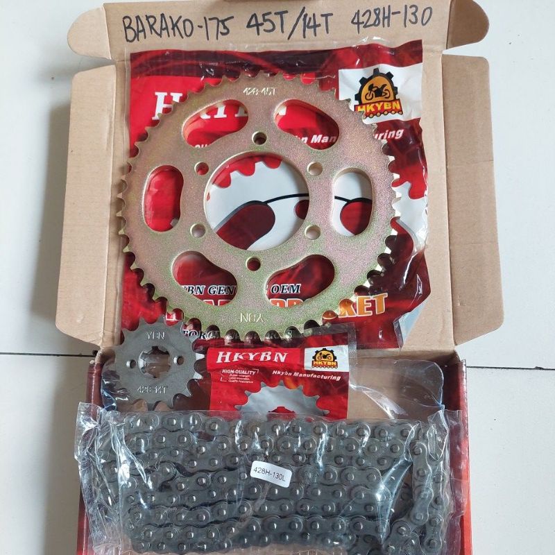 YBN Sprocket and Chain Set. BARAKO-175. 14T/45T. 428H-130L | Shopee ...
