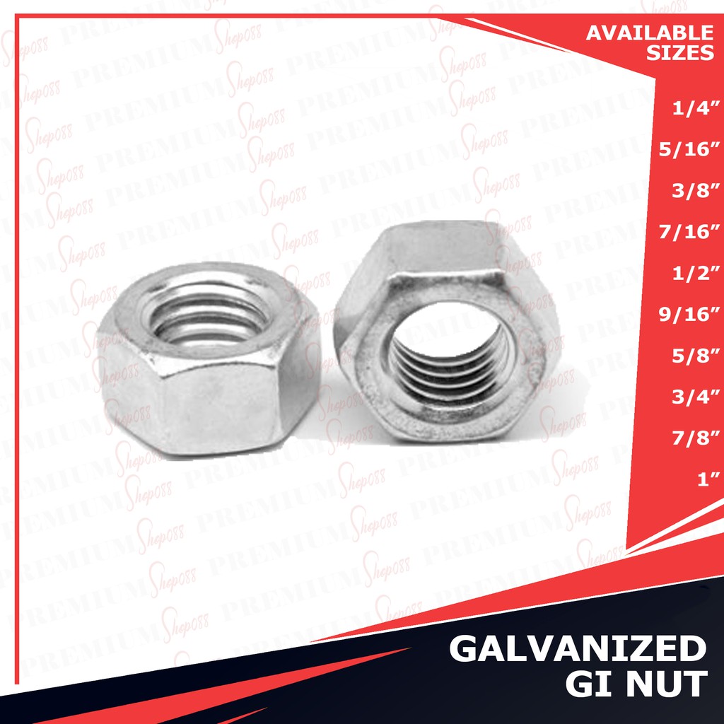 GI Nut 1/4 5/16 3/8 7/16 1/2 9/16 5/8 3/4 7/8 Galvanized Iron Galva Hex