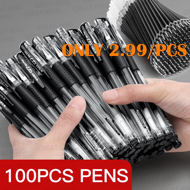 100 pcs BallPen set 1 box Gel Pen Black Blue Red Ink 0.5mm/0.38mm Rods ...