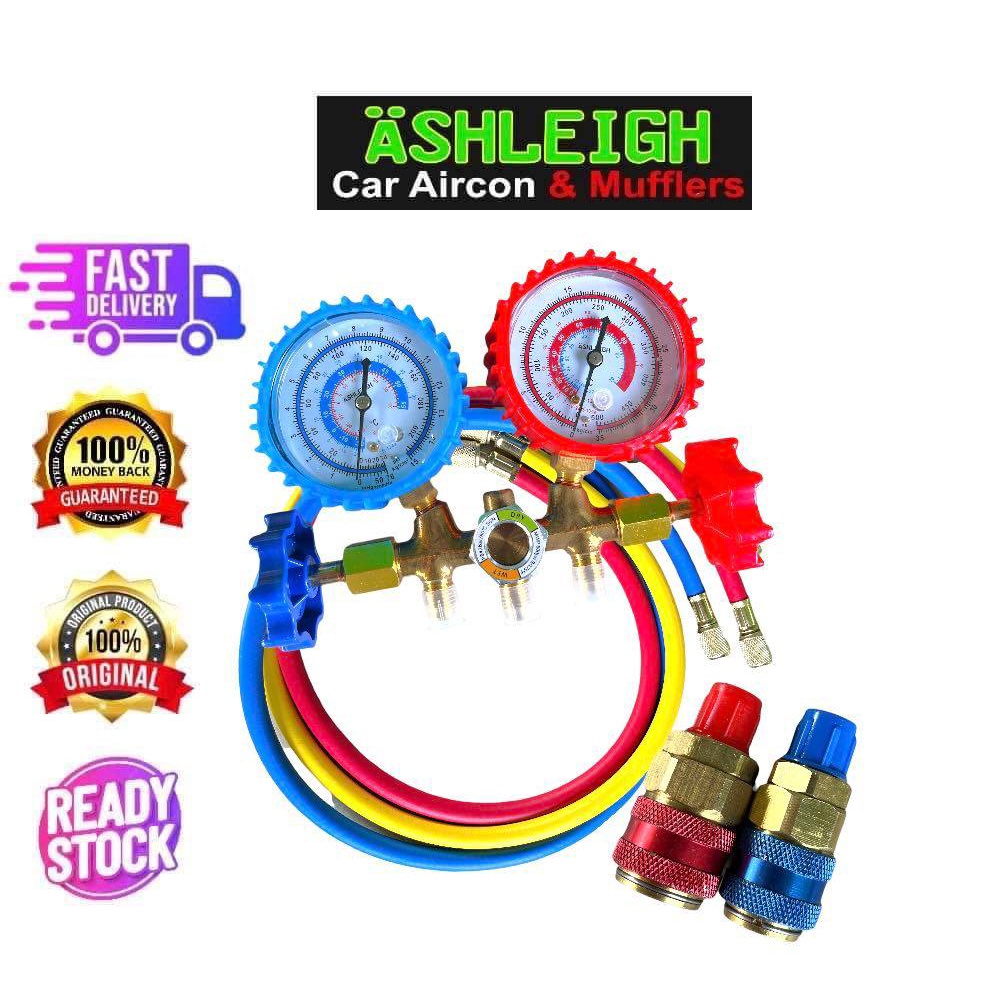 Aircon Manifold Gauge with Pair Coupler Car Aircon R134a R22 Hose