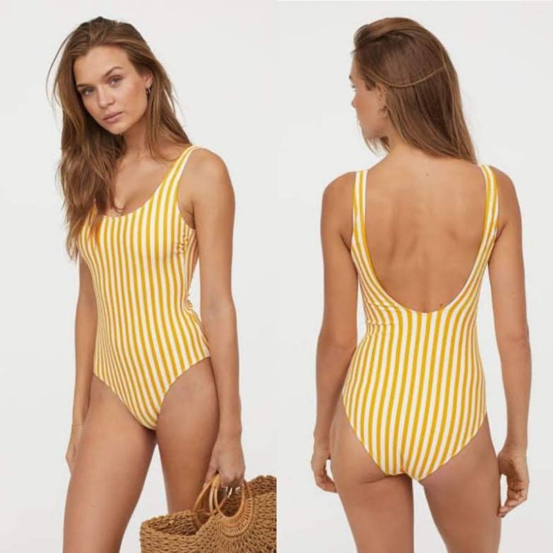 H M Yellow Striped One Piece Padded Swimsuit Shopee Philippines