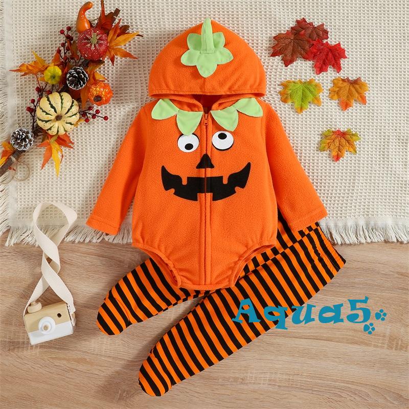 AQQInfant Baby Halloween Jumpsuit Set, Cartoon Pumpkin Print Long