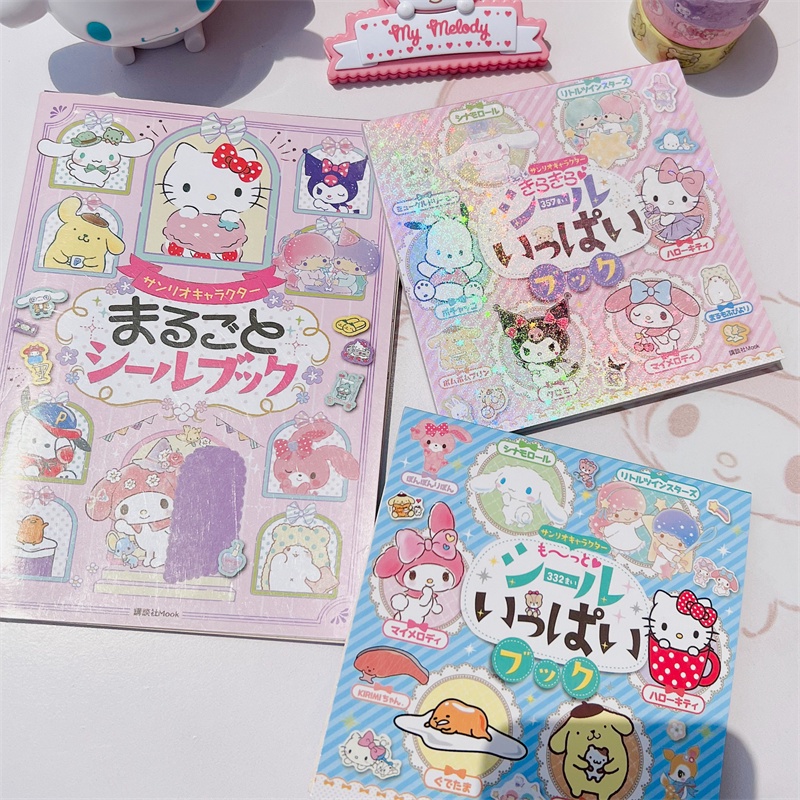 24 Sheets Sanrio Scrapbook Sticker Book Cute Cartoon Laser Glitter ...