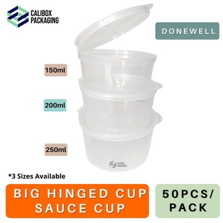 ♞۩Calibox Big Hinged Cup Salad Cup Sauce Cup Microwavable (120ml,150ml,  200ml, 250ml) 50pcs