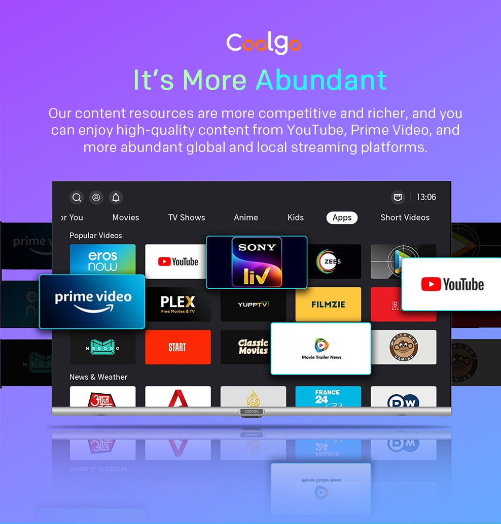 COOCAA 32 Inch Smart TV, Eye Protection Settings, Boundless Screen (32S3U) w/ wall bracket