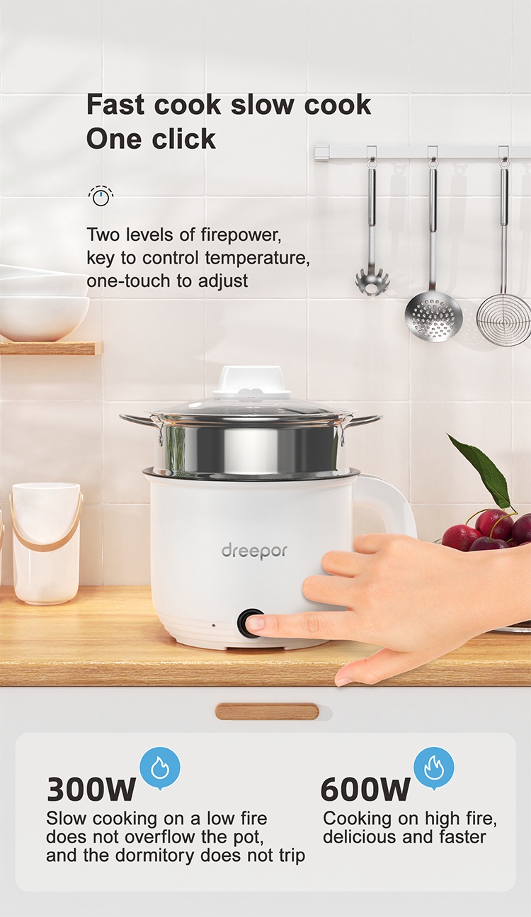 Dreepor Mini Rice Cooker Small With Steamer Non Stick Pan Hot Pot Multifunctional Electric 1794