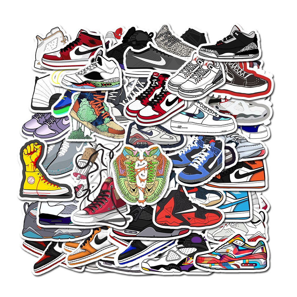 Hot Sale 50PCS Pretty Cool AJ Shoes Cartoon Waterproof Sticker ...