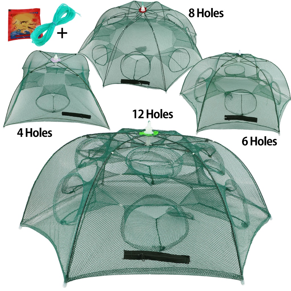 Folding Umbrella Net Shrimp Cage Crab Fish Trap Cast Fishing Tackle 4-12  Holes
