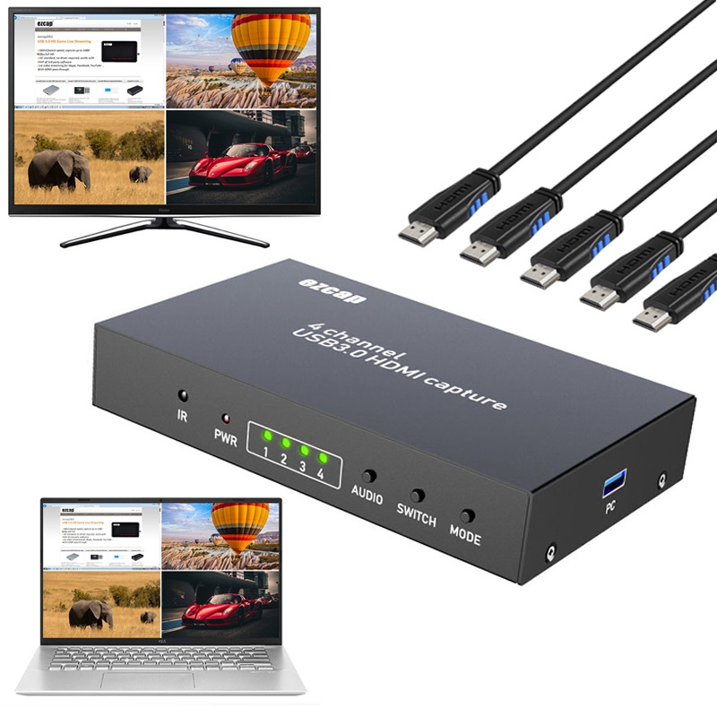 4x1 HDMI Multi-viewer 4 Channel Video Capture Card USB 3.0 Game Record ...