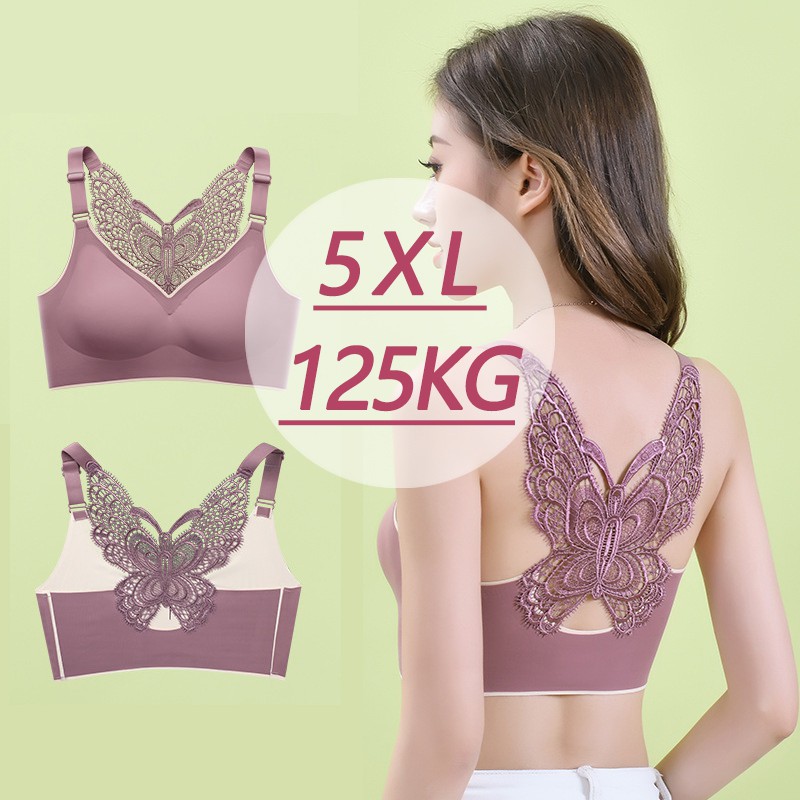ready stock plus size Non wire bra women lace butterfly back