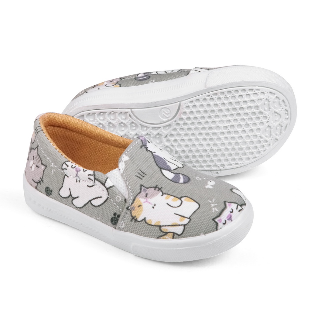 Slip on Shoes For Children Ages 12 Years Motif E01 Olive Cat Shopee