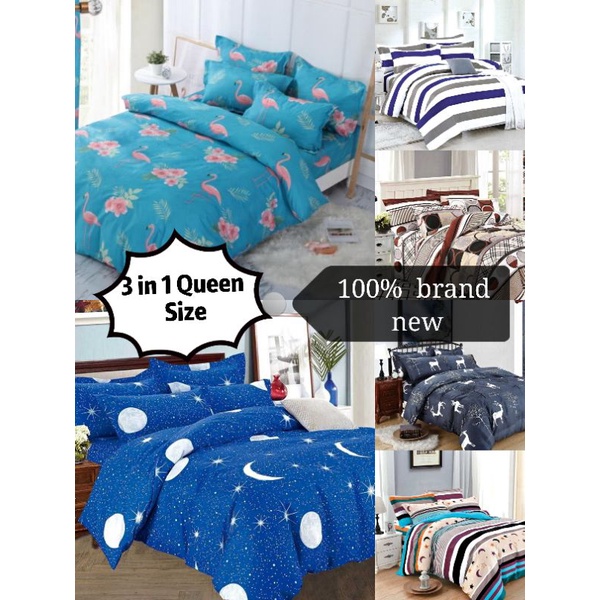 TNC 3 in 1 Bedsheet Set Queen Size (1pc. garterized bed sheet, 2 pcs