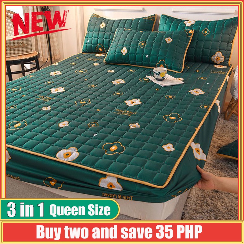 3 in 1 Bedsheet Set Queen/Single/King Size Thicken Quilted Bedsheet