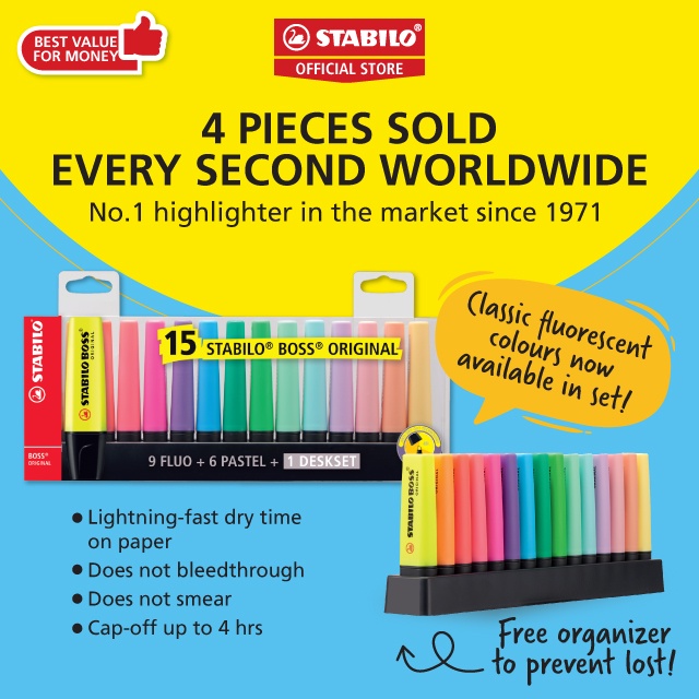 Wholesale STABILO BOSS Highlighter Set of 15 + Deskset