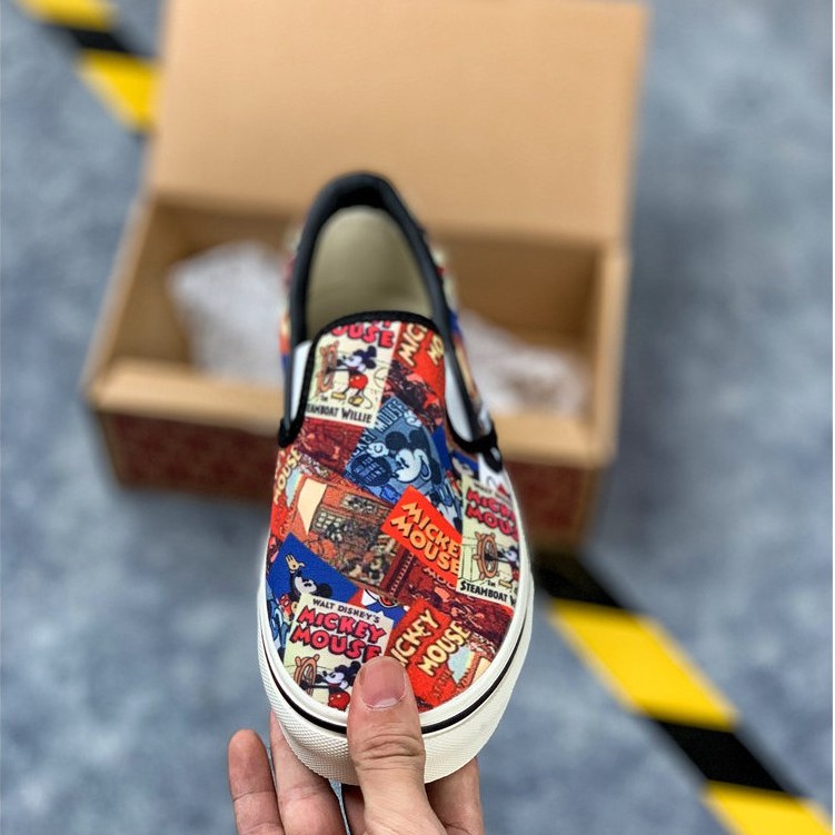 100 Original Vans Old Skool Disney Mickey Mouse Graffiti Canvas Slip On Shoes For Men Women