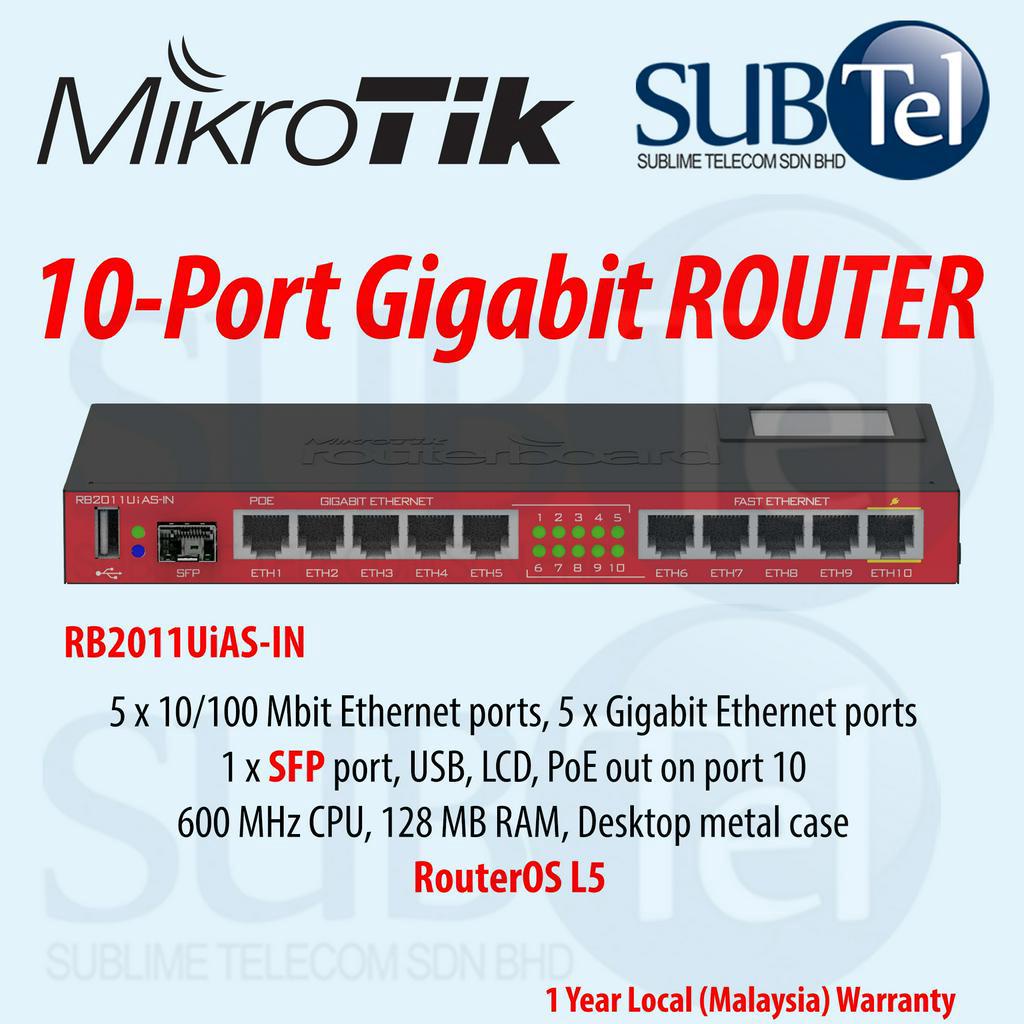 Mikrotik RB2011UiAS-IN Gigabit Router 10 Port With SFP VPN BGP IPv6 ...