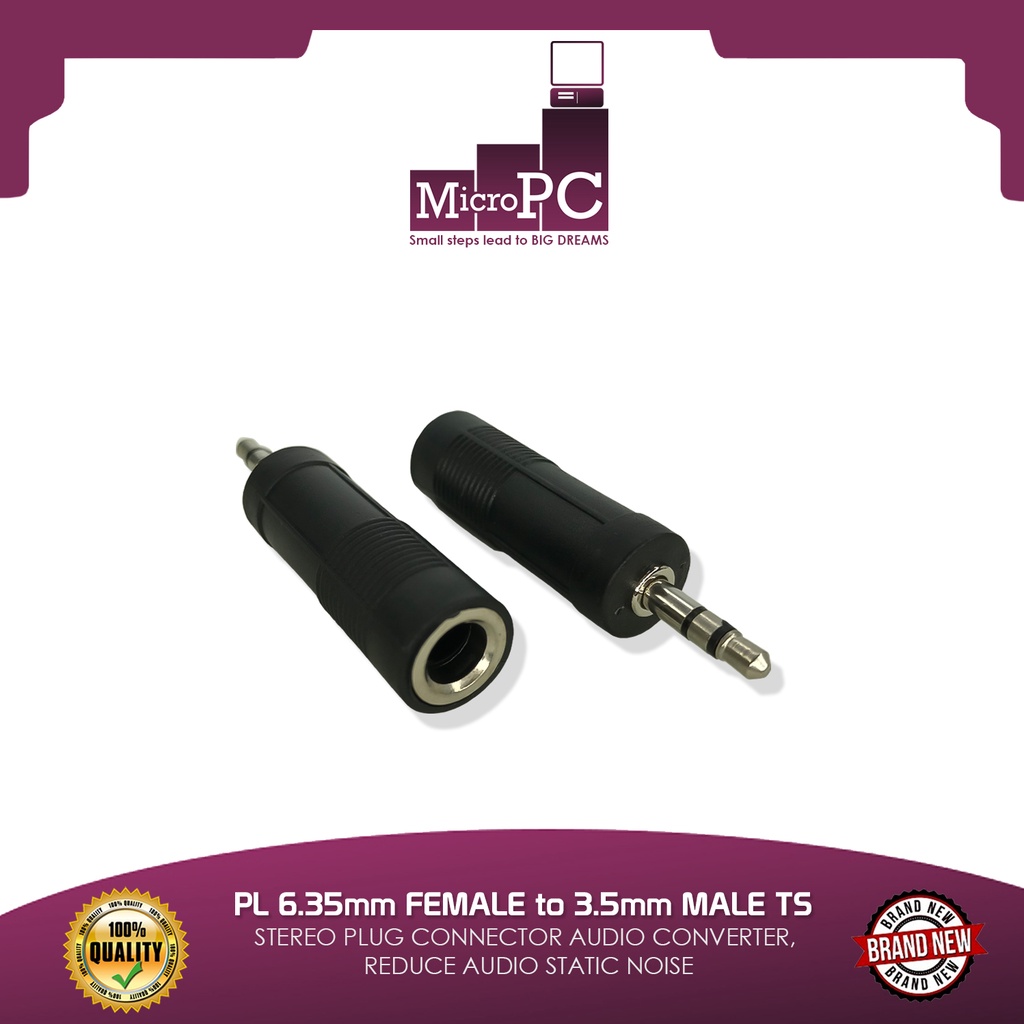 PL 6.35mm FEMALE to 3.5mm MALE TS STEREO PLUG CONNECTOR AUDIO CONVERTER ...