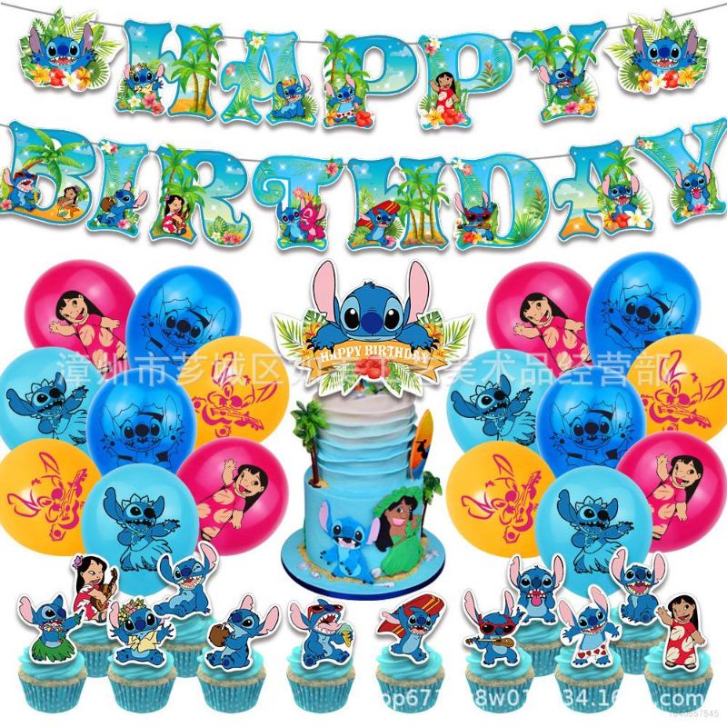 Lilo Stitch Theme Happy Birthday Party Decorations Banner Balloons Cake And Cupcake Toppers