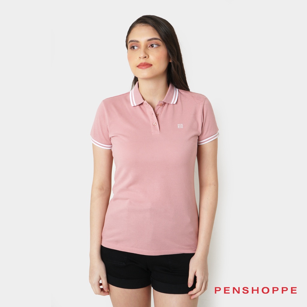 Penshoppe Basic Semi Fit Polo with Collar Tipping (Light Salmon/Teal ...